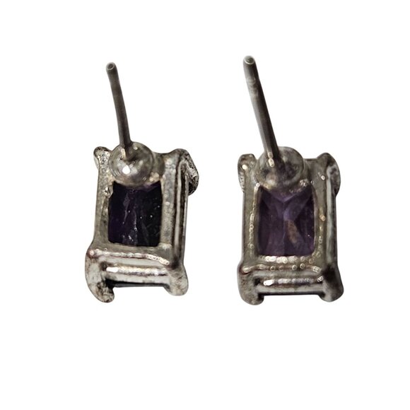 Elegant Rectangular Amethyst Silver Tone Stud Earrings - Picture 2 of 3